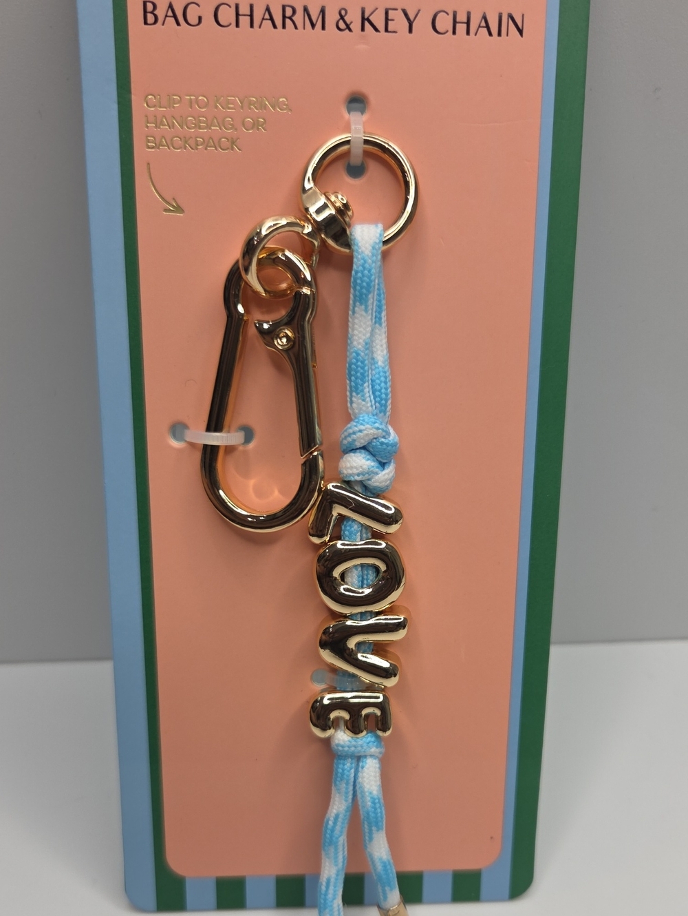 💙▪️Piper K ▪️Blue " LOVE" Bag Charm Key Chain with Gold Hardware - Picture 3 of 6